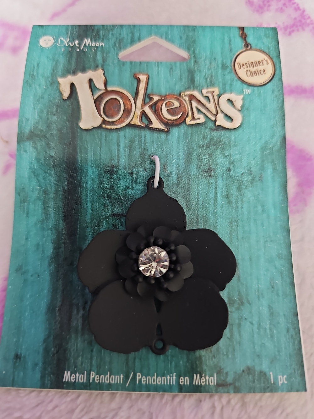 Blue Moon Beads Tokens Black Flower Pendant NWT